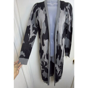 Boston Proper Womens Long Cardigan Sweater Black Grey Open Front Duster Sm Indie